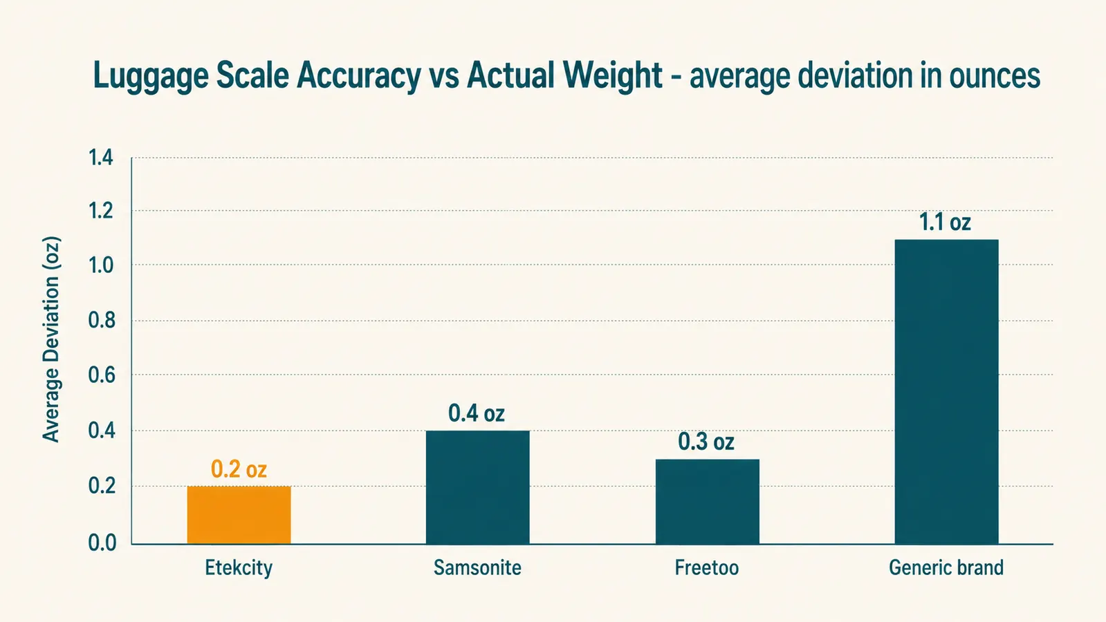 Chart comparing Etekcity scale reading against airport check-in scale across six trips